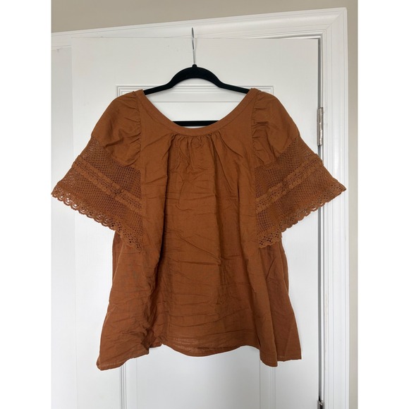 Old Navy Tops - Old Navy Womens XL Rust Brown Cotton Crochet Lace Flutter Sleeve Boho Blouse Top